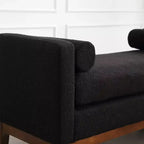 53.5" Upholstered Storage Bench with Wood Legs and Bolster Pillows, Black