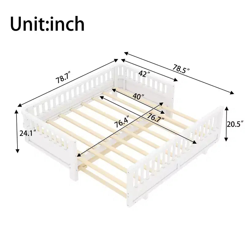 Twin/Twin XL Convertible Platform Bed with Guardrails and Solid Wood Frame