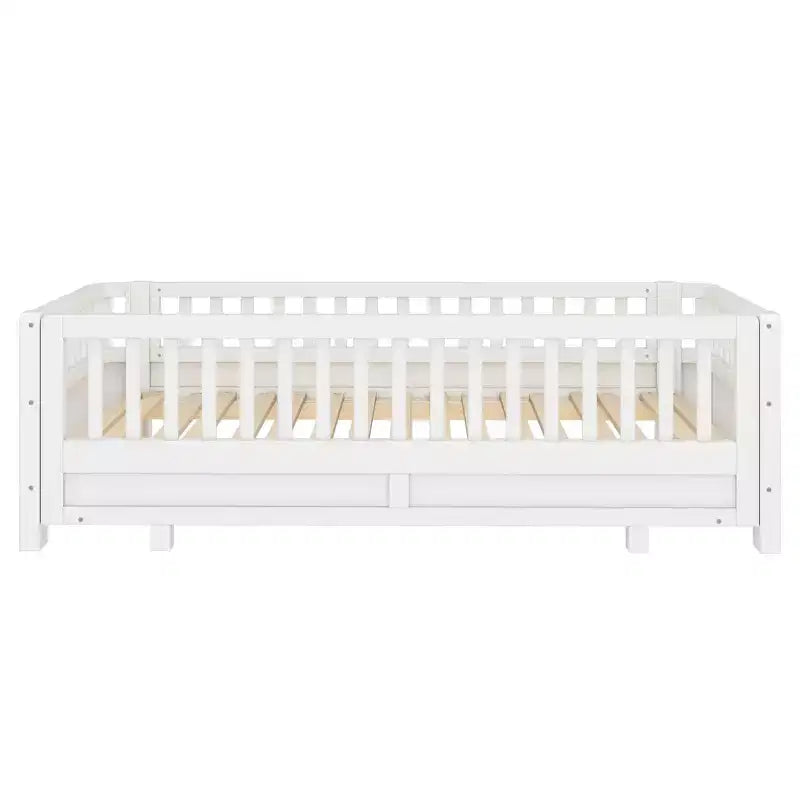 Twin/Twin XL Convertible Platform Bed with Guardrails and Solid Wood Frame