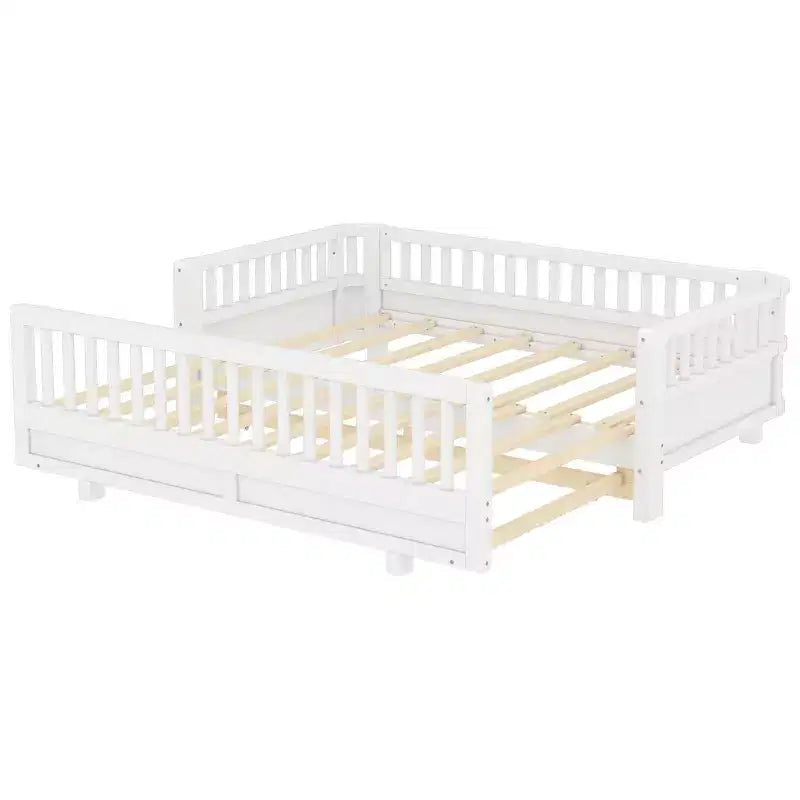 Twin/Twin XL Convertible Platform Bed with Guardrails and Solid Wood Frame