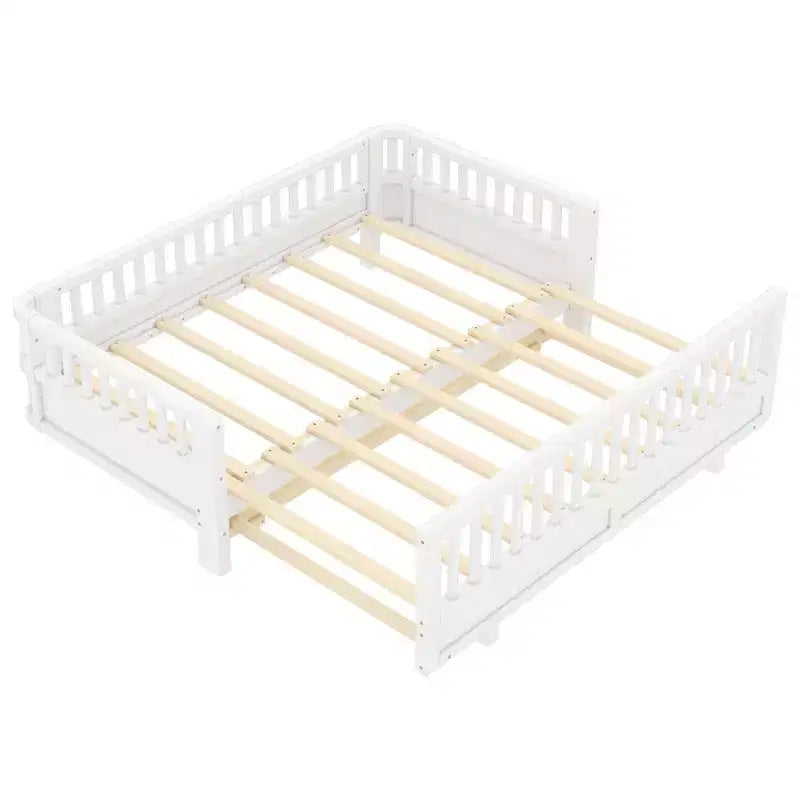 Twin/Twin XL Convertible Platform Bed with Guardrails and Solid Wood Frame