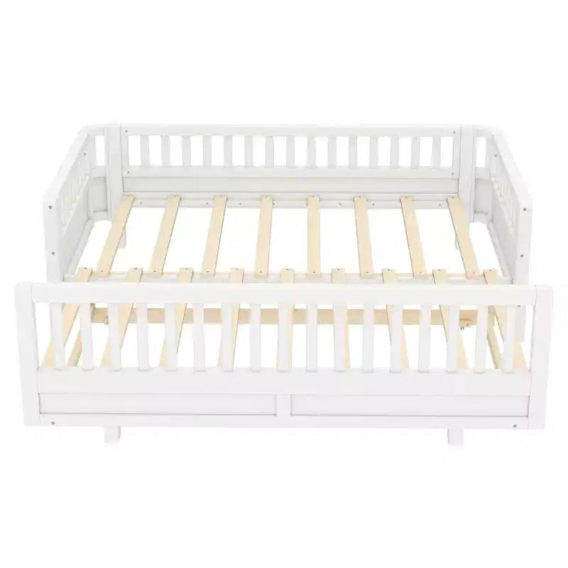 Twin/Twin XL Convertible Platform Bed with Guardrails and Solid Wood Frame