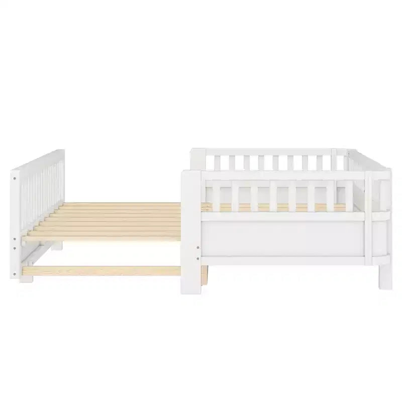 Twin/Twin XL Convertible Platform Bed with Guardrails and Solid Wood Frame