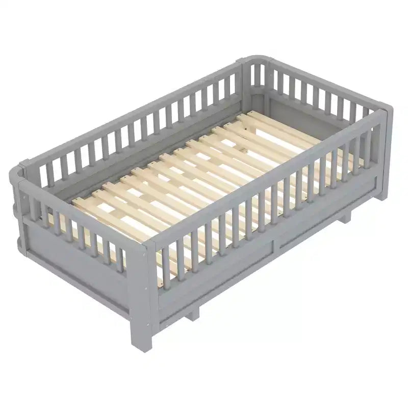 Twin/Twin XL Convertible Platform Bed with Guardrails and Solid Wood Frame