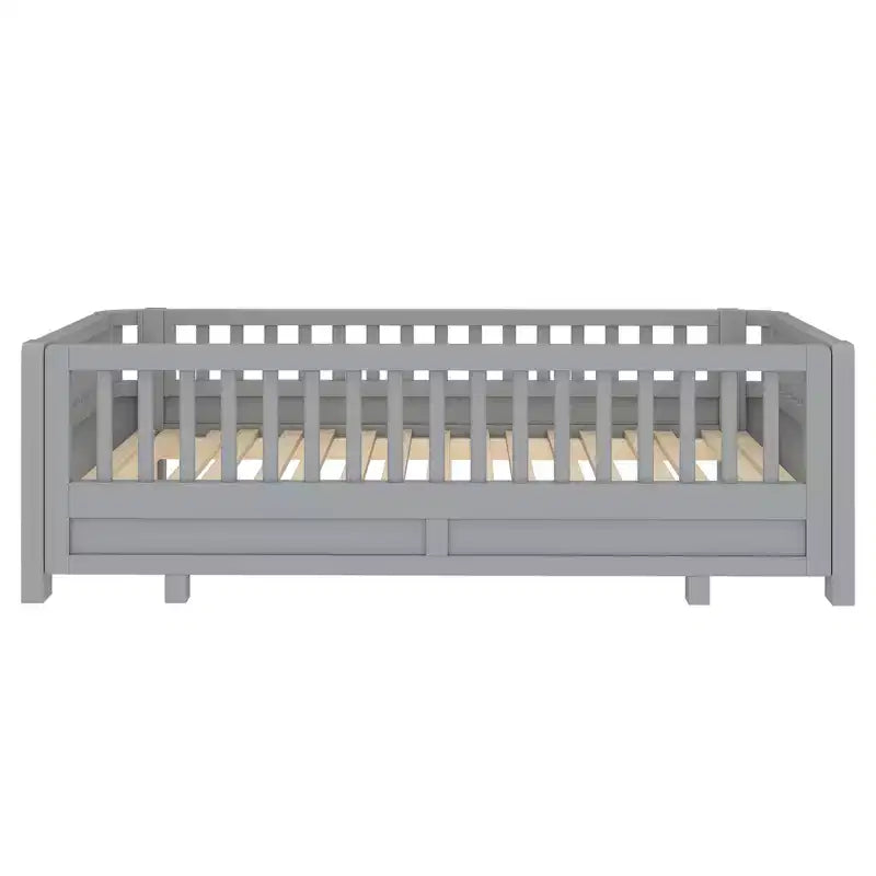 Twin/Twin XL Convertible Platform Bed with Guardrails and Solid Wood Frame