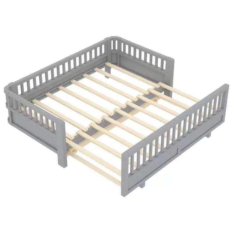 Twin/Twin XL Convertible Platform Bed with Guardrails and Solid Wood Frame