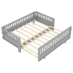 Twin/Twin XL Convertible Platform Bed with Guardrails and Solid Wood Frame