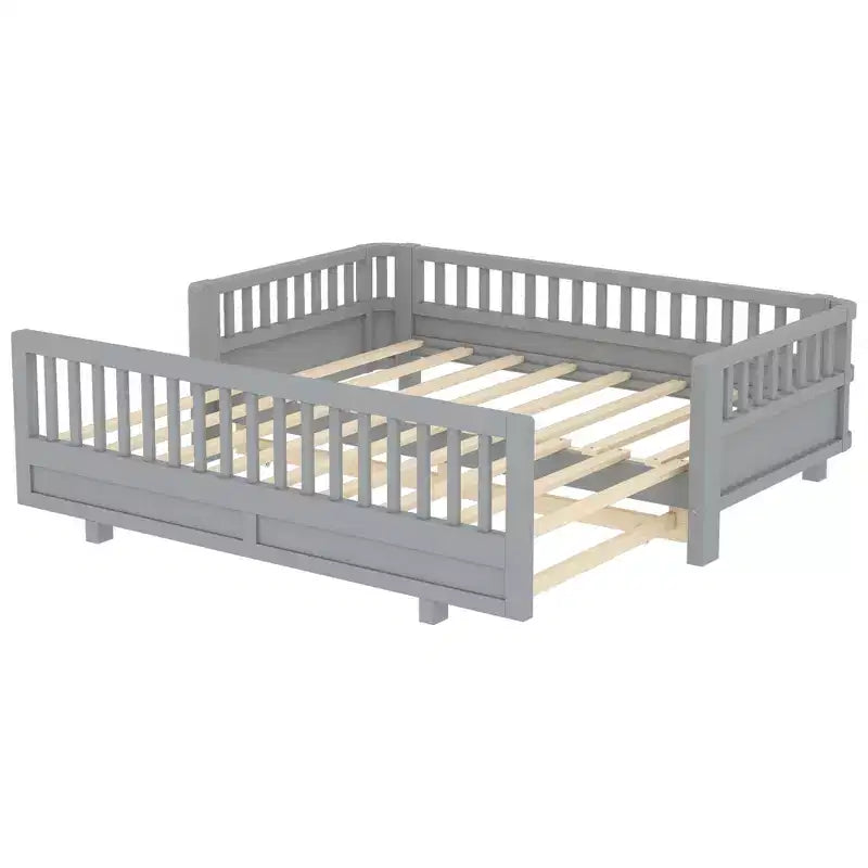 Twin/Twin XL Convertible Platform Bed with Guardrails and Solid Wood Frame