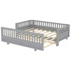 Twin/Twin XL Convertible Platform Bed with Guardrails and Solid Wood Frame