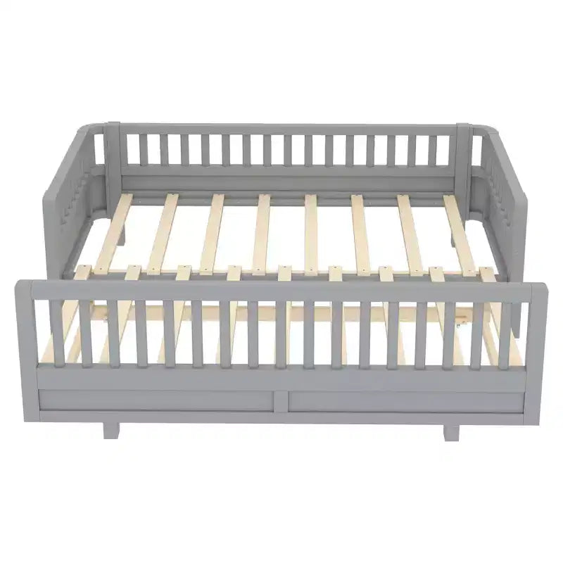 Twin/Twin XL Convertible Platform Bed with Guardrails and Solid Wood Frame