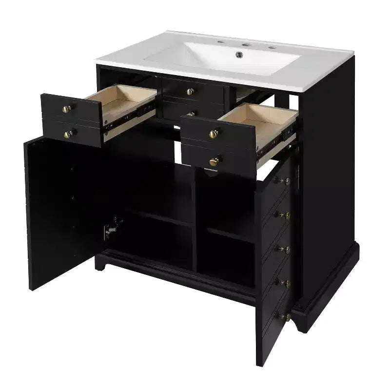 30 Bathroom Vanity with Sink, Bathroom storage Cabinet with Drwers and Soft Closing Doors, Black