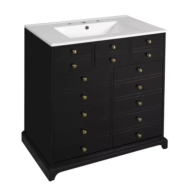 30 Bathroom Vanity with Sink, Bathroom storage Cabinet with Drwers and Soft Closing Doors, Black