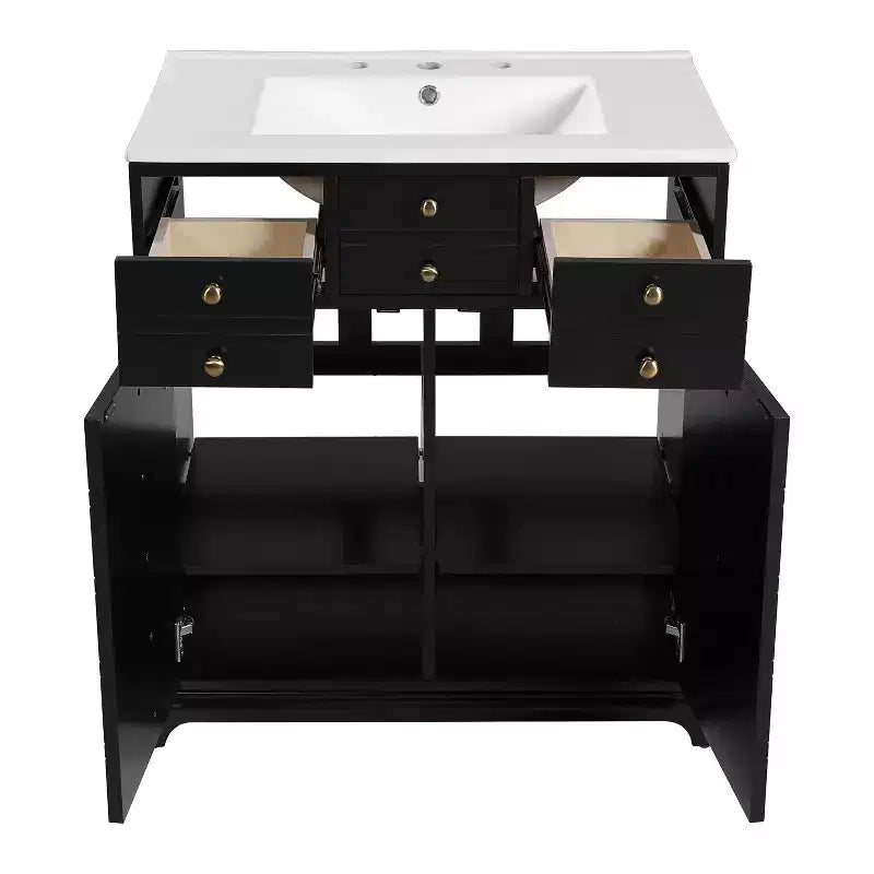 30 Bathroom Vanity with Sink, Bathroom storage Cabinet with Drwers and Soft Closing Doors, Black