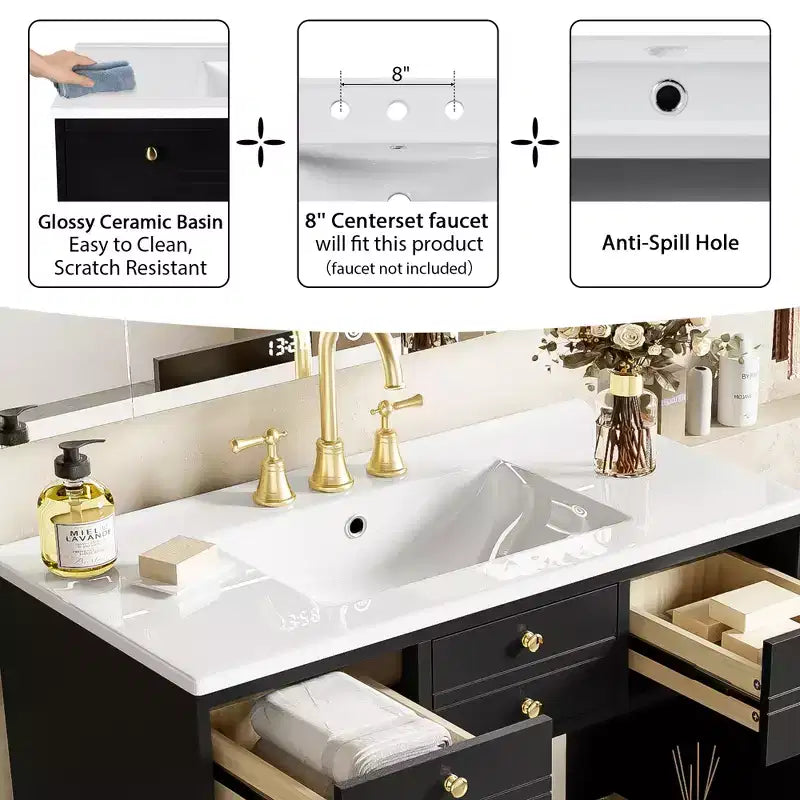 30 Bathroom Vanity with Sink, Bathroom storage Cabinet with Drwers and Soft Closing Doors, Black