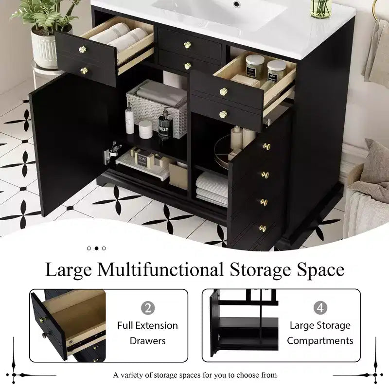 30 Bathroom Vanity with Sink, Bathroom storage Cabinet with Drwers and Soft Closing Doors, Black