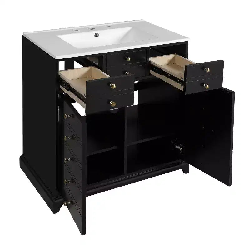 30 Bathroom Vanity with Sink, Bathroom storage Cabinet with Drwers and Soft Closing Doors, Black