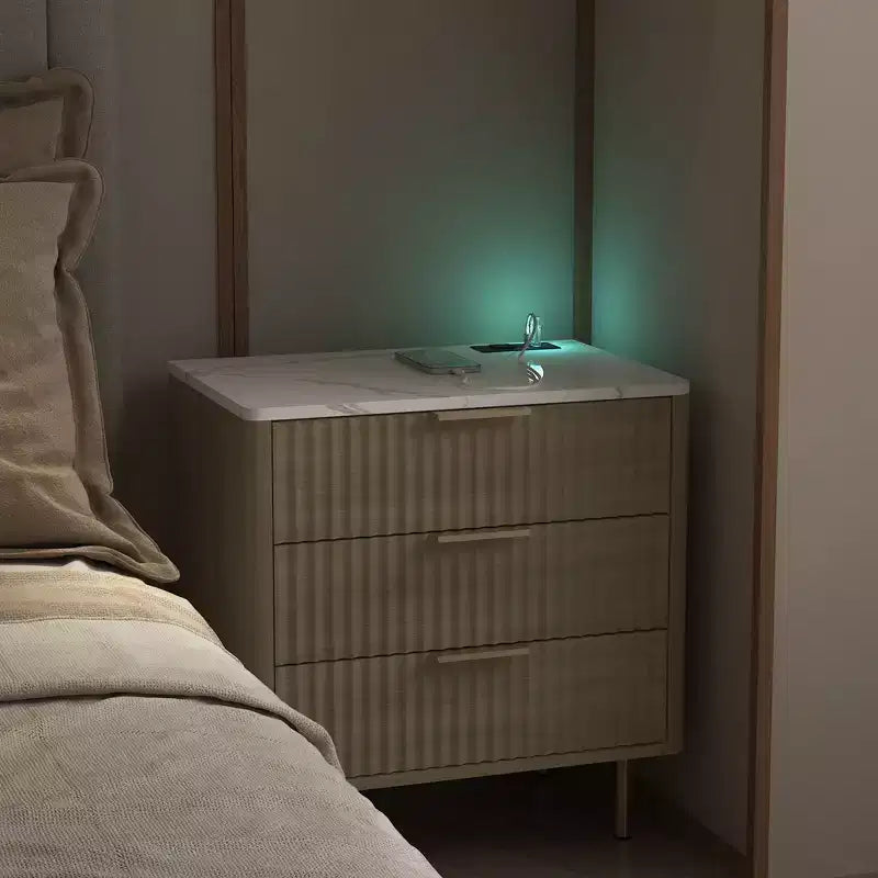 TUYOHW Smart Nightstand with Voice-Controlled Night Light & Charging Station,Bedside Table with 3 Drawers,End Table for Bedroom,Living Room
