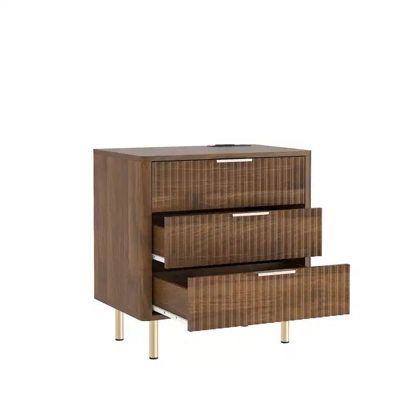 TUYOHW Smart Nightstand with Voice-Controlled Night Light & Charging Station,Bedside Table with 3 Drawers,End Table for Bedroom,Living Room
