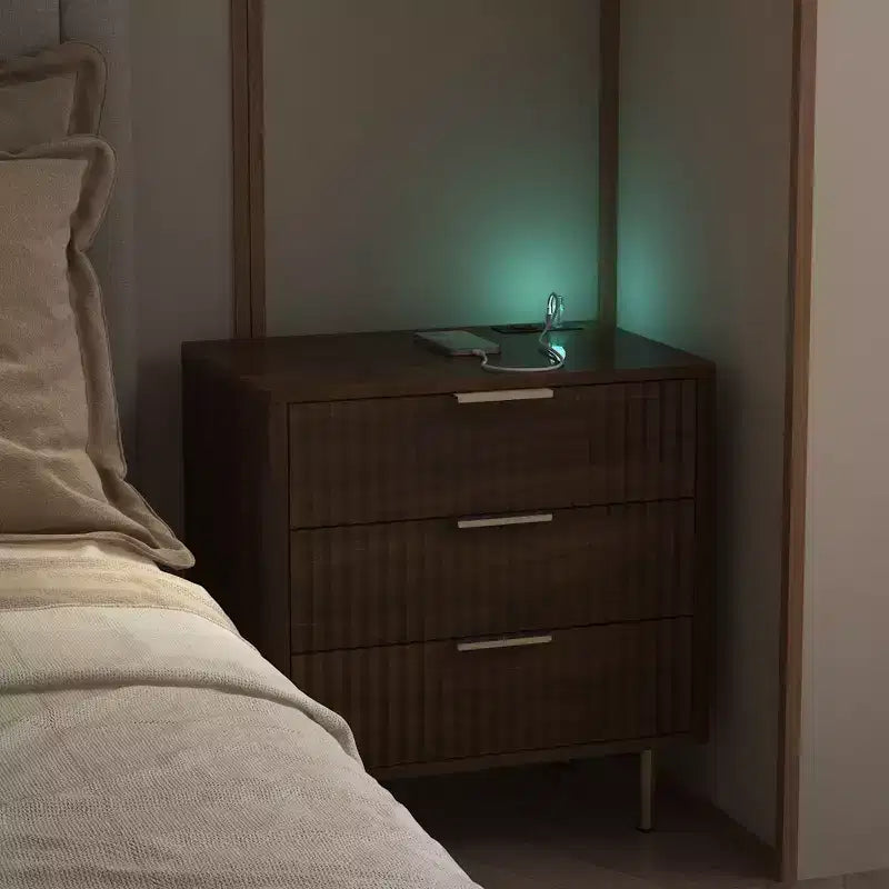 TUYOHW Smart Nightstand with Voice-Controlled Night Light & Charging Station,Bedside Table with 3 Drawers,End Table for Bedroom,Living Room