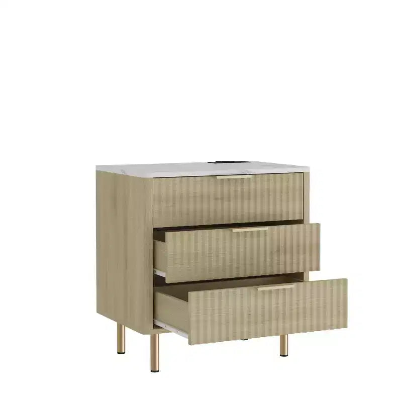 TUYOHW Smart Nightstand with Voice-Controlled Night Light & Charging Station,Bedside Table with 3 Drawers,End Table for Bedroom,Living Room