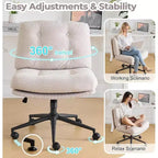 Cross Legged Office Chair with Swivel, Corduroy Upholstered Desk Chair, Light Khaki