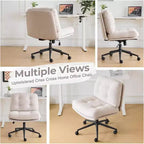 Cross Legged Office Chair with Swivel, Corduroy Upholstered Desk Chair, Light Khaki