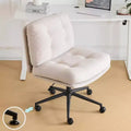 Cross Legged Office Chair with Swivel, Corduroy Upholstered Desk Chair, Light Khaki