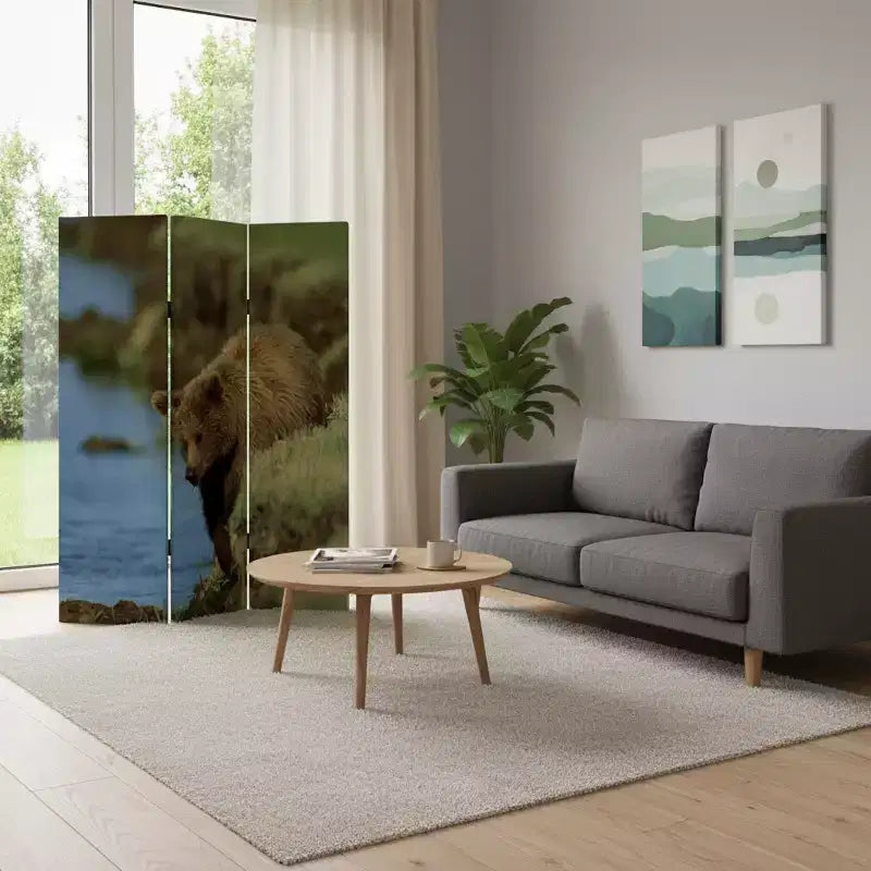 72" Blue and Green Canvas Folding 3-Panel Room Divider