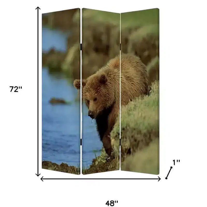 72" Blue and Green Canvas Folding 3-Panel Room Divider