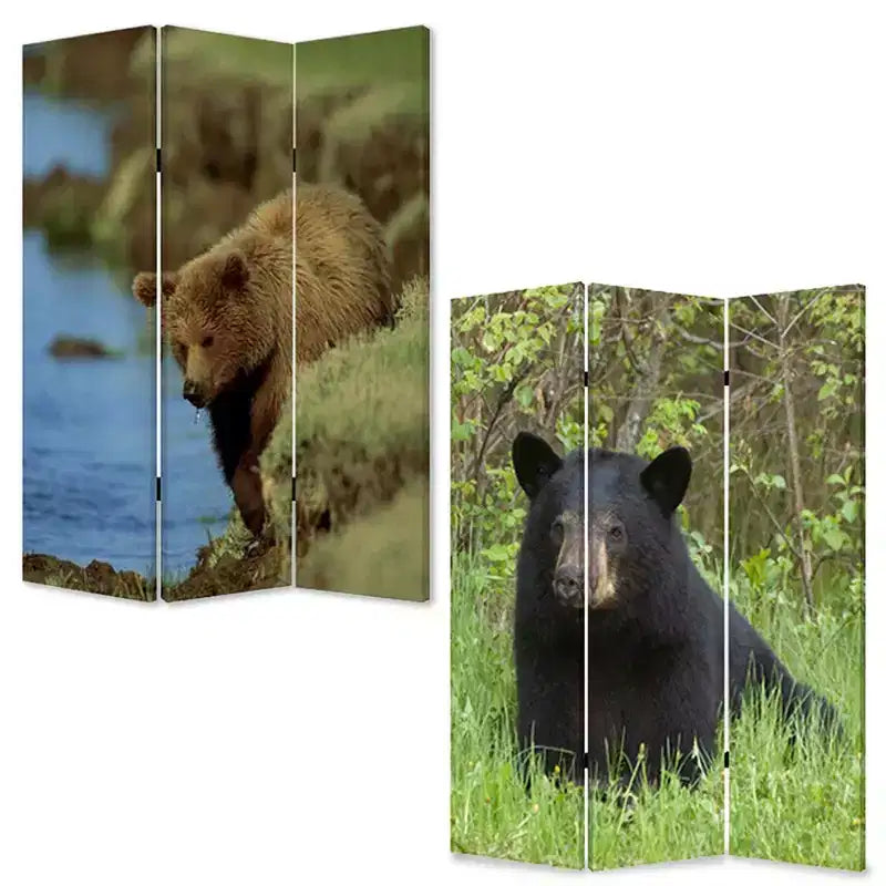 72" Blue and Green Canvas Folding 3-Panel Room Divider