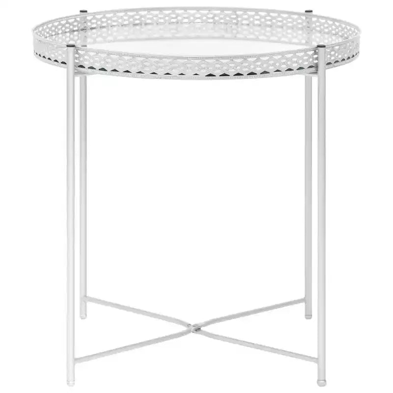 Round Glass Side Table with Silver Steel Frame, 15.7" x 16.1"