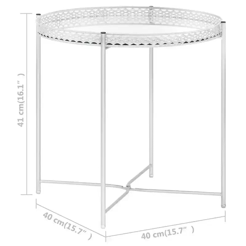 Round Glass Side Table with Silver Steel Frame, 15.7" x 16.1"