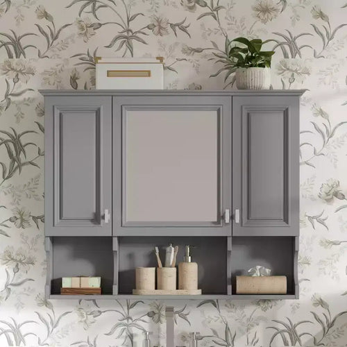 CASAINC 35 x 28 Wall Mounted Mirror Medicine Cabinet with Open Shelves, Modern Bathroom Storage Cabinet