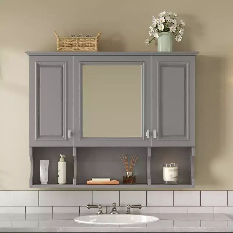 35 x 28 Wall Mounted Mirror Medicine Cabinet with Open Shelves