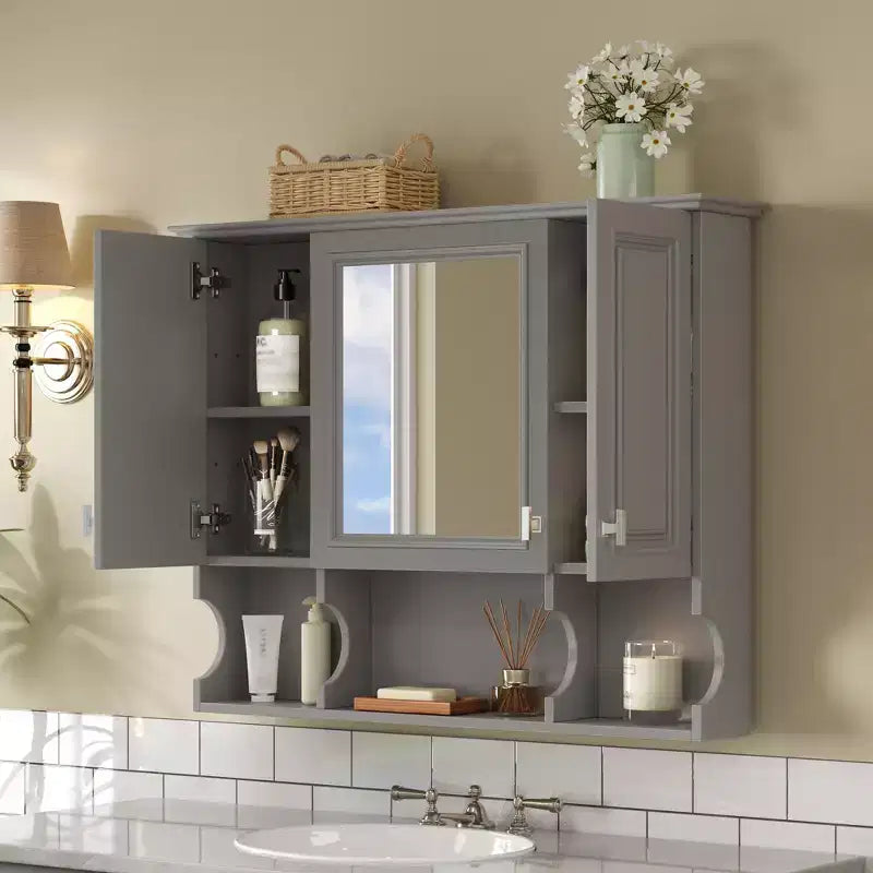 35 x 28 Wall Mounted Mirror Medicine Cabinet with Open Shelves