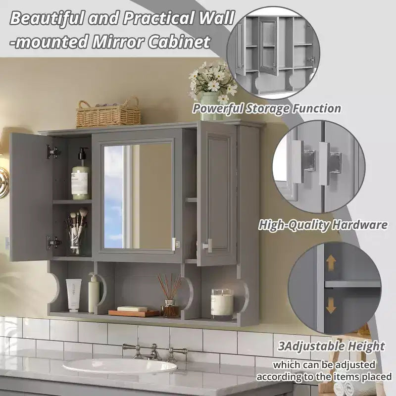 35 x 28 Wall Mounted Mirror Medicine Cabinet with Open Shelves