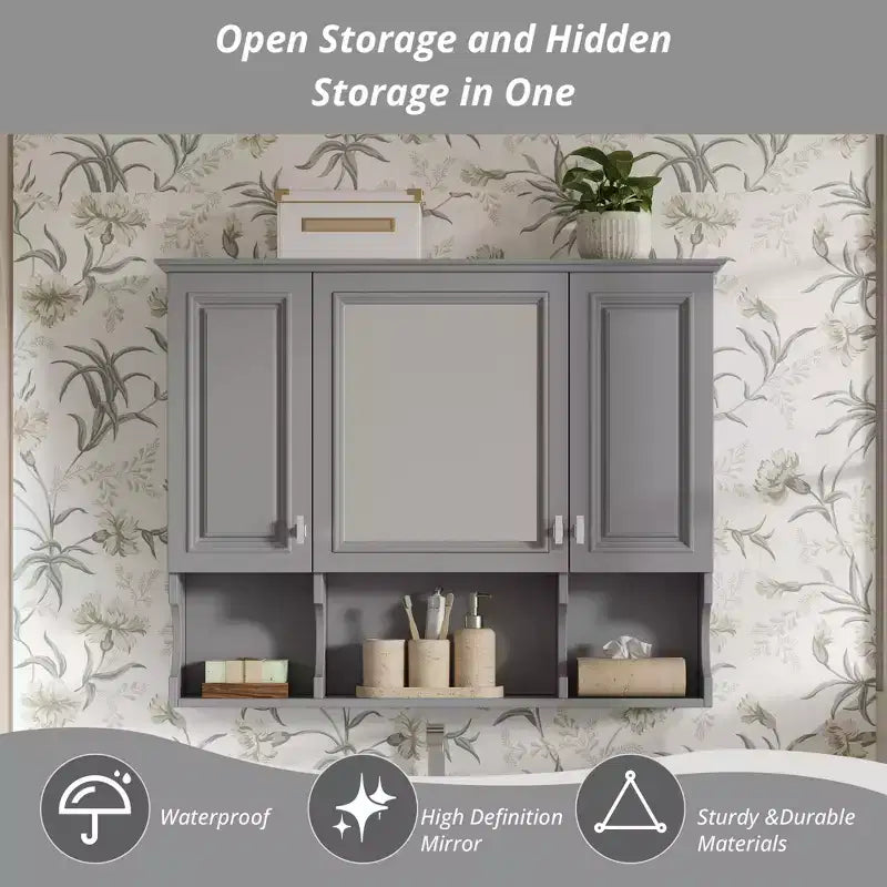 35 x 28 Wall Mounted Mirror Medicine Cabinet with Open Shelves
