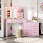61-Inch Vanity Desk with Lighted Mirror, 8 Drawers and 2 Shelves