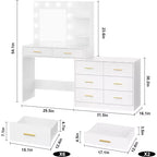 61-Inch Vanity Desk with Lighted Mirror, 8 Drawers and 2 Shelves
