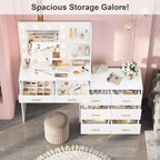 61-Inch Vanity Desk with Lighted Mirror, 8 Drawers and 2 Shelves