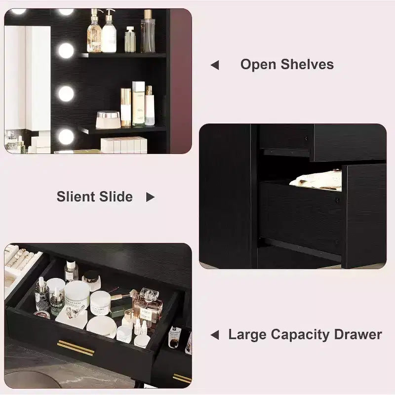 61-Inch Vanity Desk with Lighted Mirror, 8 Drawers and 2 Shelves