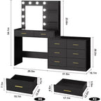 61-Inch Vanity Desk with Lighted Mirror, 8 Drawers and 2 Shelves
