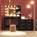 61-Inch Vanity Desk with Lighted Mirror, 8 Drawers and 2 Shelves