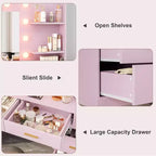 61-Inch Vanity Desk with Lighted Mirror, 8 Drawers and 2 Shelves