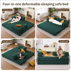 4-in-1 Convertible Sofa Bed, Corduroy Floor Couch with Metal Arms and 2 Pillows