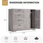 Double-Door 4-Drawer Wardrobe with Storage Shelves – Gray