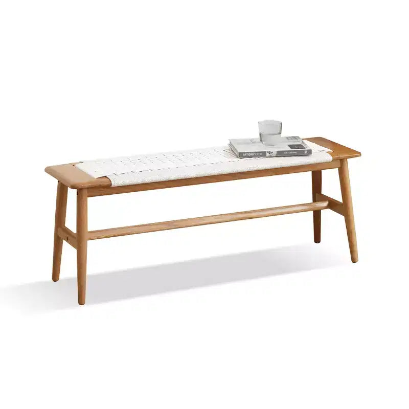 Solid Oak Wood Bench with Handwoven Cane Seat – Dining Room, Bedroom & Entryway