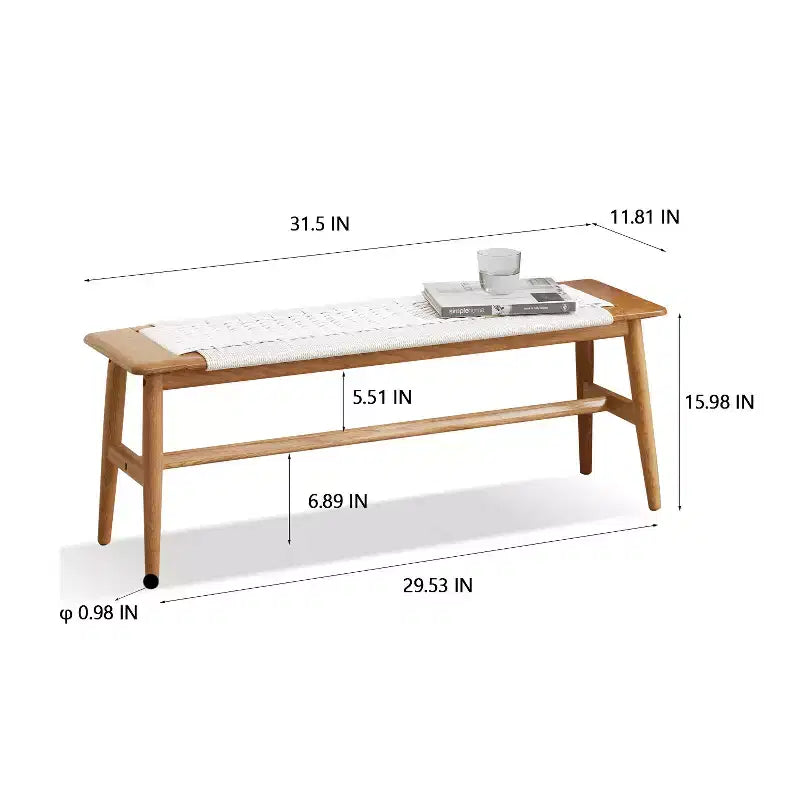 Solid Oak Wood Bench with Handwoven Cane Seat – Dining Room, Bedroom & Entryway
