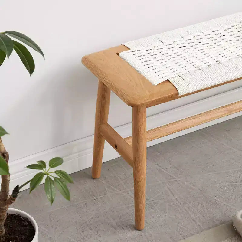 Solid Oak Wood Bench with Handwoven Cane Seat – Dining Room, Bedroom & Entryway