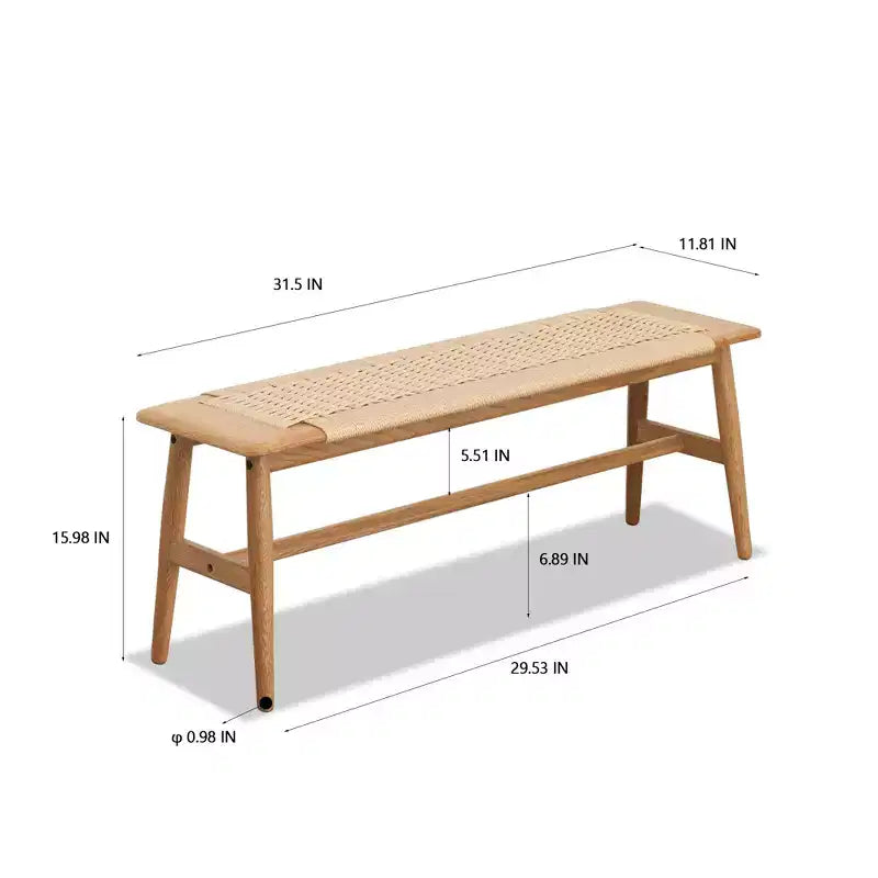 Solid Oak Wood Bench with Handwoven Cane Seat – Dining Room, Bedroom & Entryway